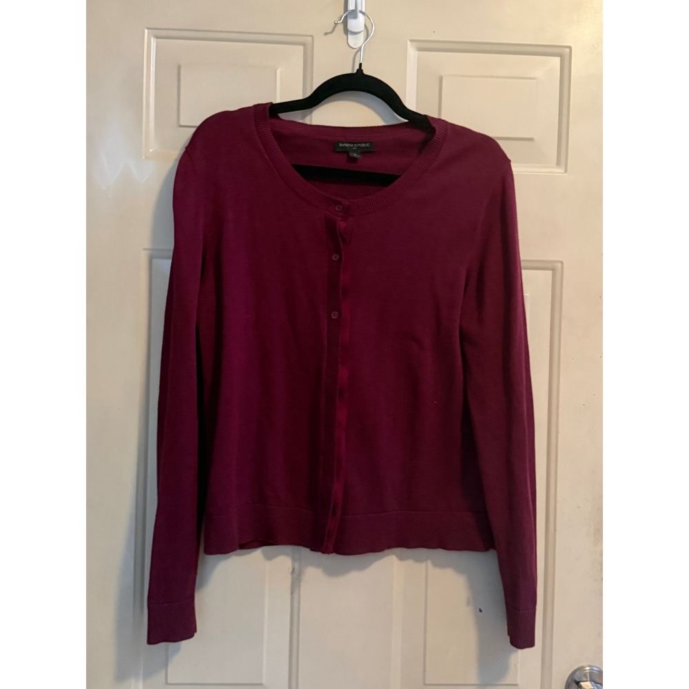 Banana Republic Crewneck Cardigan Sweater Wine Red Plum XL Classic Preppy